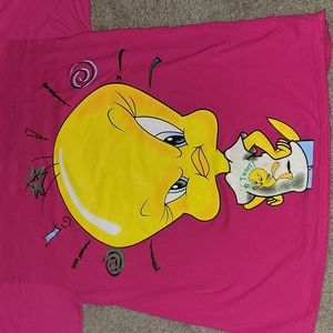 VTG 1997 TWEETY BIRD ATTITUDE SHIMMER BIG Graphic T SHIRT PINK